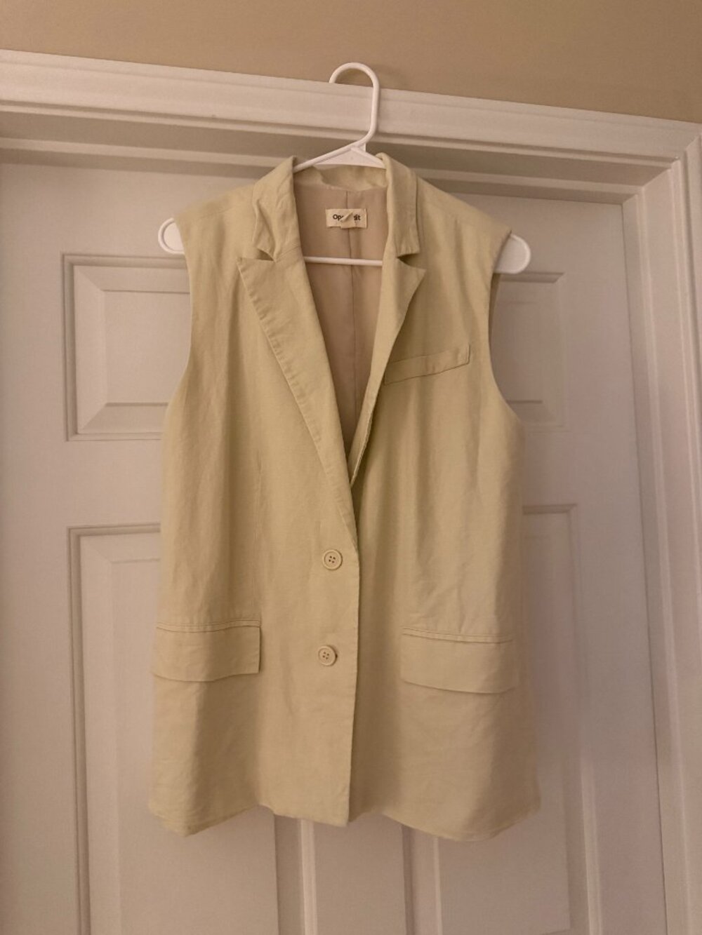 Cream Linen Sleeveless Vest - Open Edit